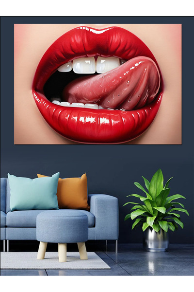 KanvasSepeti Kırmızı Dudak Dil Pictură în ulei de înaltă calitate texturat Ca...
