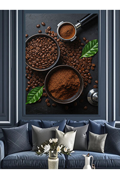 Artmeg Pânză decorativă cu boabe de cafea și cești - Tablou din lemn MDF
