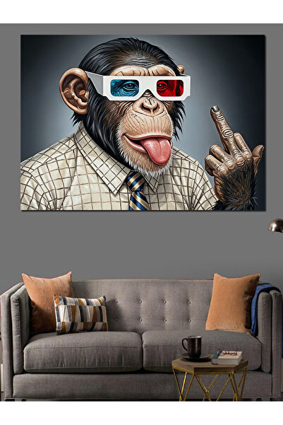 KanvasSepeti Maimuță cu ochelari 3D Pictură în ulei de înaltă calitate textur...