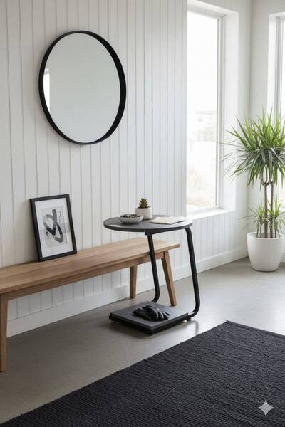 Generic Round Wooden side table , Living room table of Grey colour