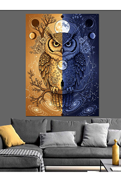 KanvasSepeti Luna și Bufnița Noaptea Pictură în ulei de înaltă calitate textu...
