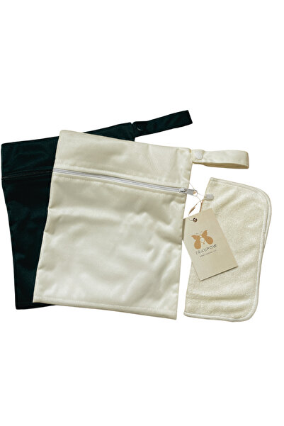 Fraupow حقيبة حفاضات جافة ومبللة | عبوة من قطعتين لتخزين الحفاضات وملحقات المضخة القابلة لإعادة الاستخدام ومقاومة للماء مع سحاب