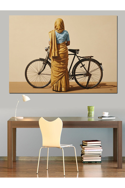 KanvasSepeti Bicicletă și spatele ei Pictură în ulei de înaltă calitate textu...