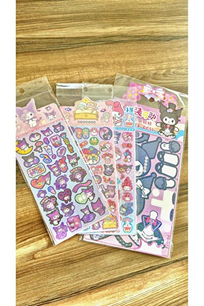 Beyaz Dükkan Sanrio kuromi my melody 3 adet sticker 1 adet figür yapma seti