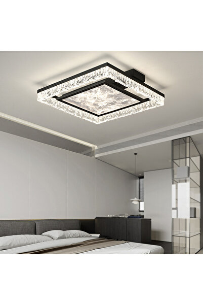 Generic Italian-style square LED bedroom ceiling lamp with ice-crack pattern