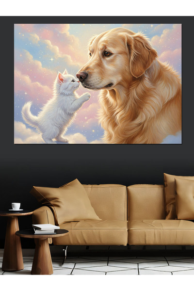 KanvasSepeti Câine și pisică picturi în ulei de înaltă calitate texturat Pânz...