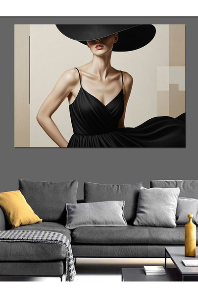 KanvasSepeti Pictură în ulei de înaltă calitate cu pălărie mare texturat Canv...