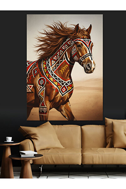 karizmart Ahşap At Heykeli Dekoratif Kanvas - Mdf Ahşap Tablo