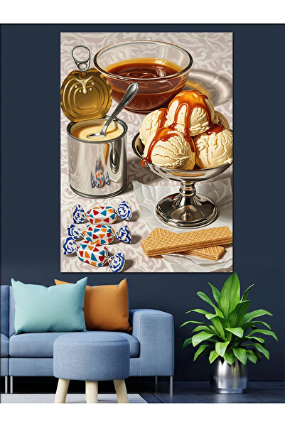 karizmart Karamel Soslu Dondurma Dekoratif Kanvas - Mdf Ahşap Tablo
