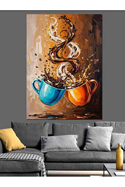Artmeg Pânză decorativă „Fericire mică în ceașcă de cafea” - Tablou din lemn MDF