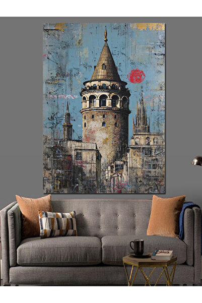 KanvasSepeti Tarihi İstanbul Galata Kulesi Yağlı boya Dokulu Yüksek kaliteli Kanvas Canvas Tablo 120 x 80 cm