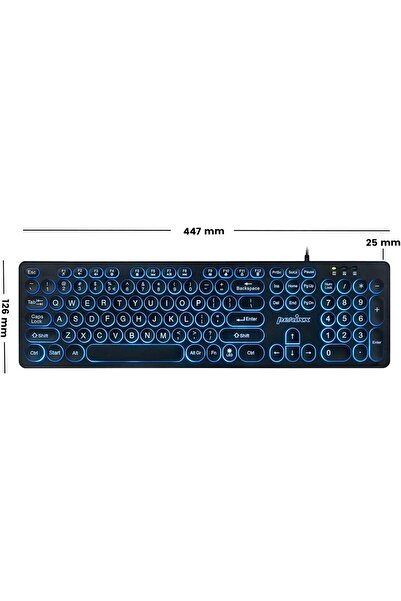 Perixx PERIBOARD-317R Wired Backlit USB Keyboard - Big Print - Tri-Color LED - US English
