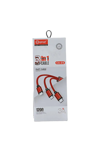 FAST Charging 3 In 1 Cable, Charging Data Cable, Red- 120mm