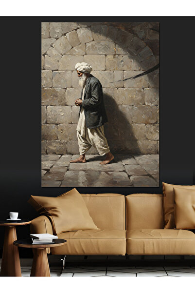 KanvasSepeti Pictură în ulei de înaltă calitate în fața zidului de piatră tex...