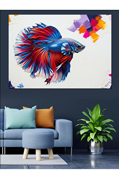 KanvasSepeti Colorat Betta Pictură în ulei de înaltă calitate texturat Canvas...