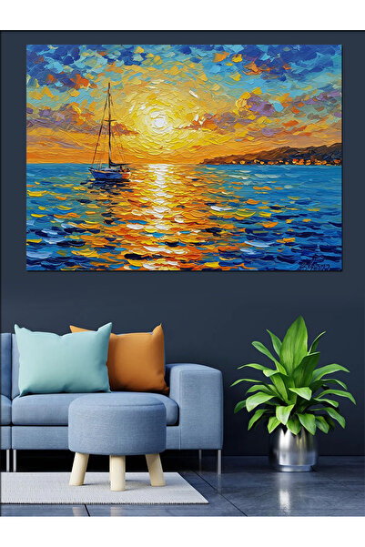 KanvasSepeti Sunset Sea Pictură în ulei de înaltă calitate texturat Canvas Ca...