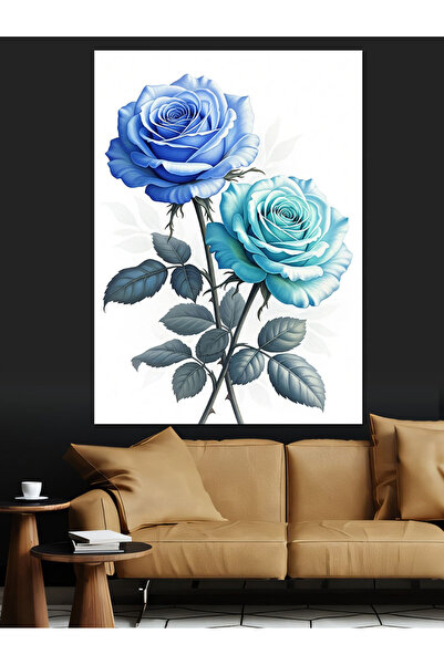 KanvasSepeti O singură floare de trandafir albastru Pictură în ulei de înaltă...