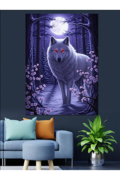Artmeg Mor Işıklı Kurt Hayvan Dekoratif Kanvas - Mdf Ahşap Tablo