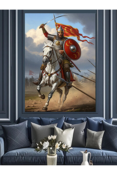 KanvasSepeti Cavaler cu sabie și cal Pictură în ulei de înaltă calitate textu...