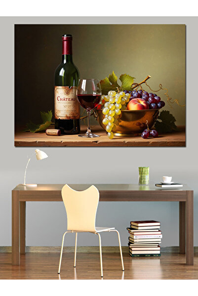 KanvasSepeti Sticlă de vin Pictură în ulei de înaltă calitate texturat Pânză ...
