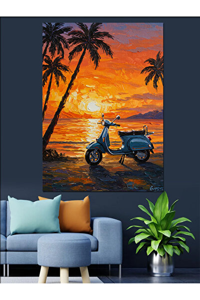KanvasSepeti Scooter Pictură în ulei de înaltă calitate texturat Canvas Canva...