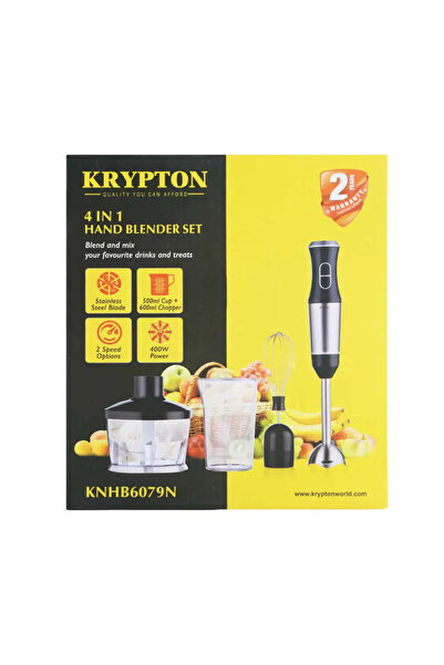 KRYPTON 4 in 1 Hand Blender Set with 2 Speed Options- Black