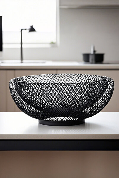 Vadi Black Modern Metal Wire Fruit Bowl Decorative Presentation Basket
