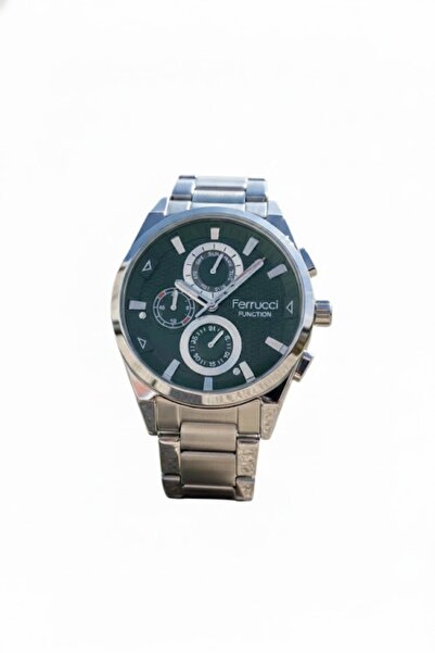 Ferrucci ساعة يد رجالية فضية اللون، مينا أخضر - سوار معدني أنيق، ضمان لمدة عامين