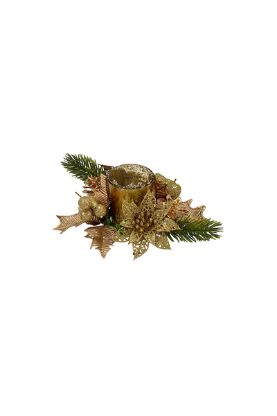 Christmas Magic Decorated Glass Candle Holder Gold 15cm
