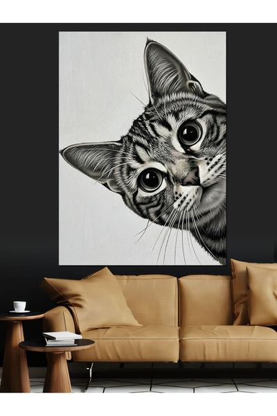 Mushen Studio Portret de pisică albă și gri, tablou decorativ din pânză - Tab...