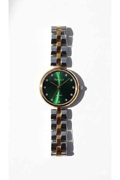 Ferrucci Kadın Kol Saati Gümüş Renk, Yeşil Kadran - Şık Metal Kordon, 2 Yıl Garantili