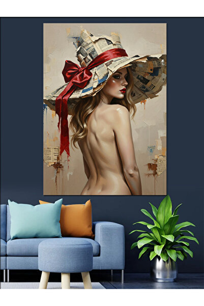 KanvasSepeti În stil floral cu pălărie Pictură în ulei de înaltă calitate tex...