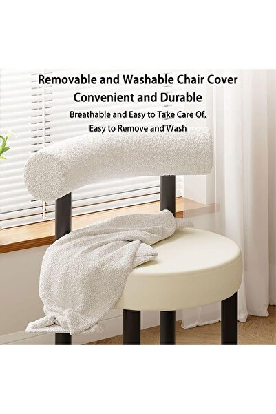 fulina Lamb Wool Makeup Stool,Cream Style Home Dining Chair,Girls Bedroom Dresser Back Chair Dressing