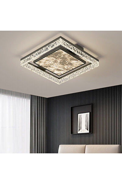 Generic Italian-style square LED bedroom ceiling lamp with ice-crack pattern