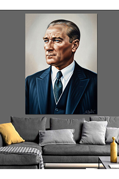 KanvasSepeti Mustafa Kemal Pictură în ulei de înaltă calitate texturat Canvas...