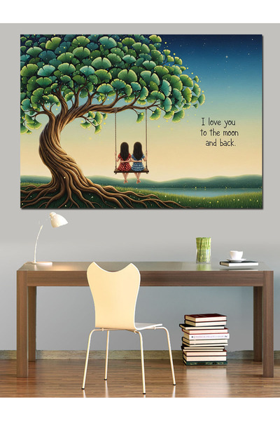 Artmeg Doi fete așezate pe o leagănă în copac - Tablou decorativ din pânză - ...