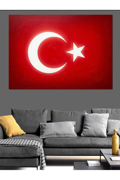 karizmart Parlak Ay Yıldız Detaylı Türk Bayrağı Dekoratif Kanvas - Mdf Ahşap ...