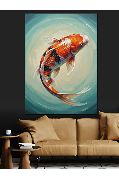 KanvasSepeti Pictură în ulei de înaltă calitate cu pești Koi japonezi plutito...