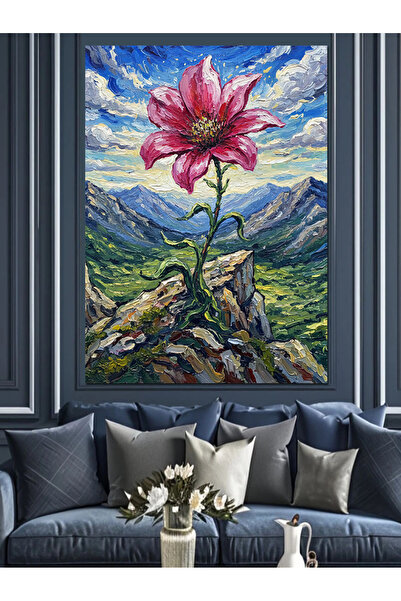 KanvasSepeti Red Flower Pictură în ulei de înaltă calitate texturat Canvas Ca...