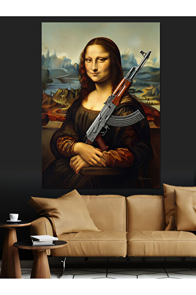 Tablo Mega Monalisa Silah Tutan Sanat Dekoratif Kanvas - Mdf Ahşap Tablo