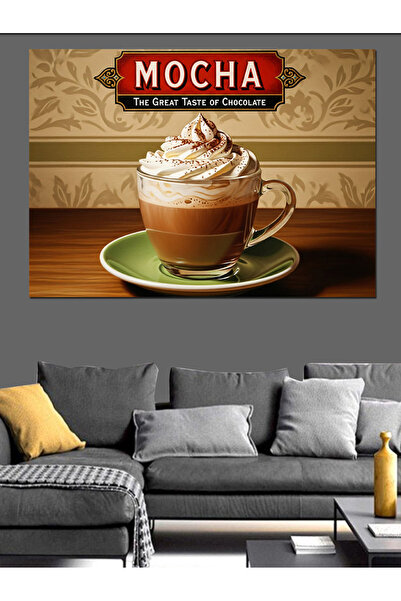 Artmeg Pânză decorativă cu imagine de cafea moka fierbinte - Masă din lemn MDF