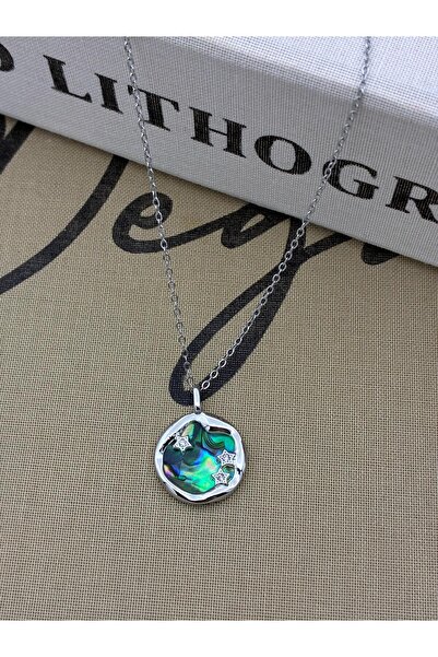 Hedef Bijuteri Steel Silver Color Starry Blue Planet Necklace