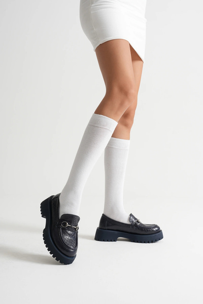 MFT AYAKKABI Women's Daily Comfortable Buckle Loafer Navy Blue