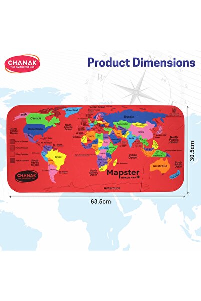 Chanak Mapster World Map Puzzle for Kids | 61 Foam Countries, Flags & Stickers, Educational Toy