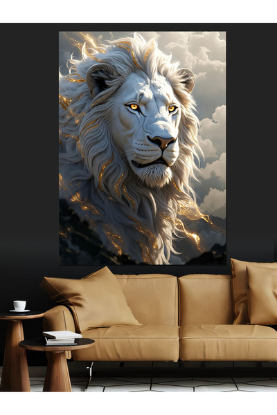 KanvasSepeti White Lion Wild Pictură în ulei de înaltă calitate texturat Canv...