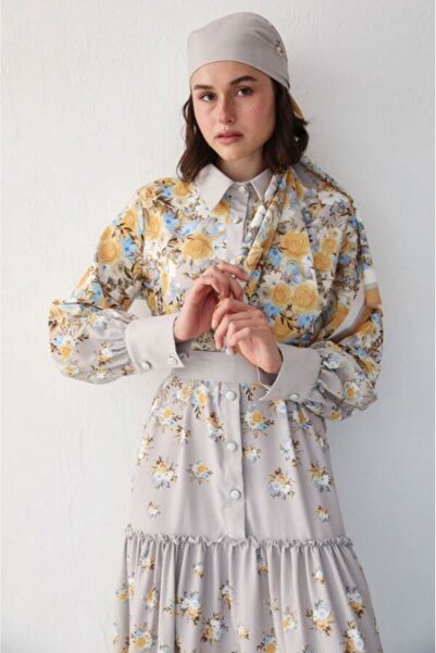 Thebomb Flower Stone Buttoned Shirt Dress