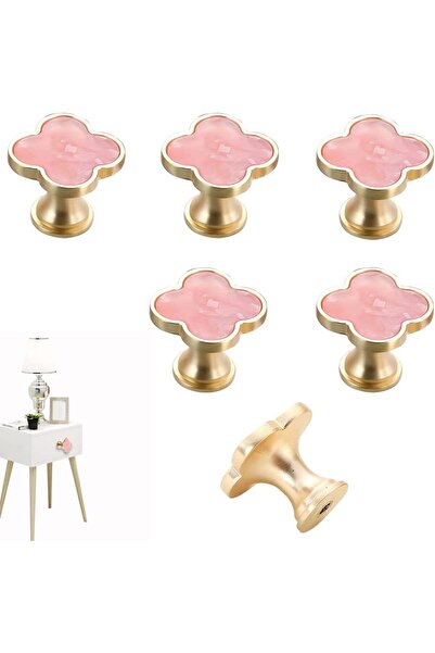 Generic 6 Pcs Clover Knobs Dresser Cabinet Pulls (Pink)