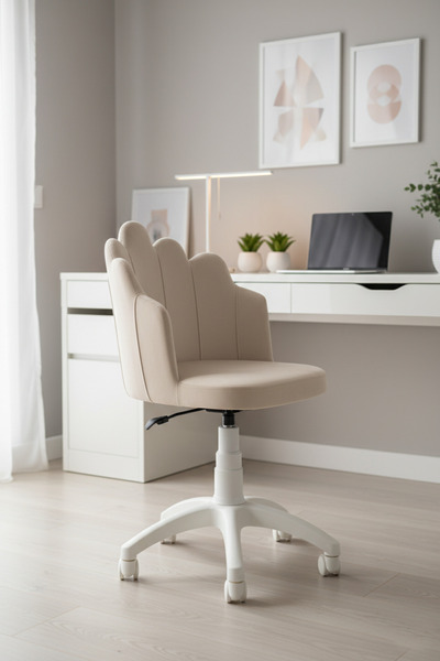 KUZEYSANDALYE Pier Beyaz Ayaklı Çalışma Sandalyesi Çocuk Bilgisayar Sandalyesi Baby Face Kumaş