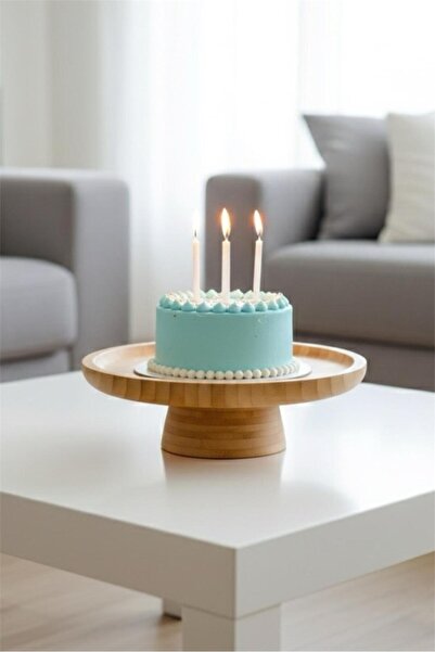 Bayev Bamboo 17 cm Round Footed Presentation Tray 700722 - Wooden Serving Presentation Plate