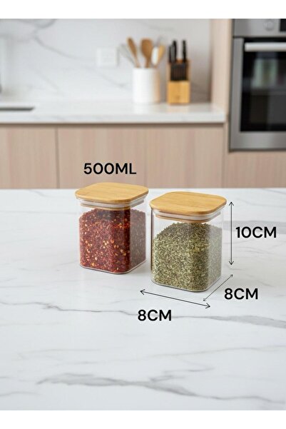 Kitchen Way 500ml Glass Jar Storage Jar with 2-Piece Gasket Bamboo Lid Shn-1163